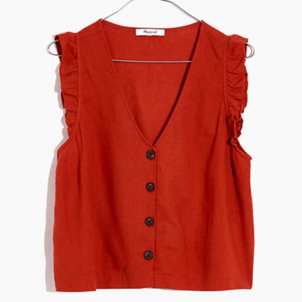 Madewell Linen-Blend Ruffle Button Front Tank